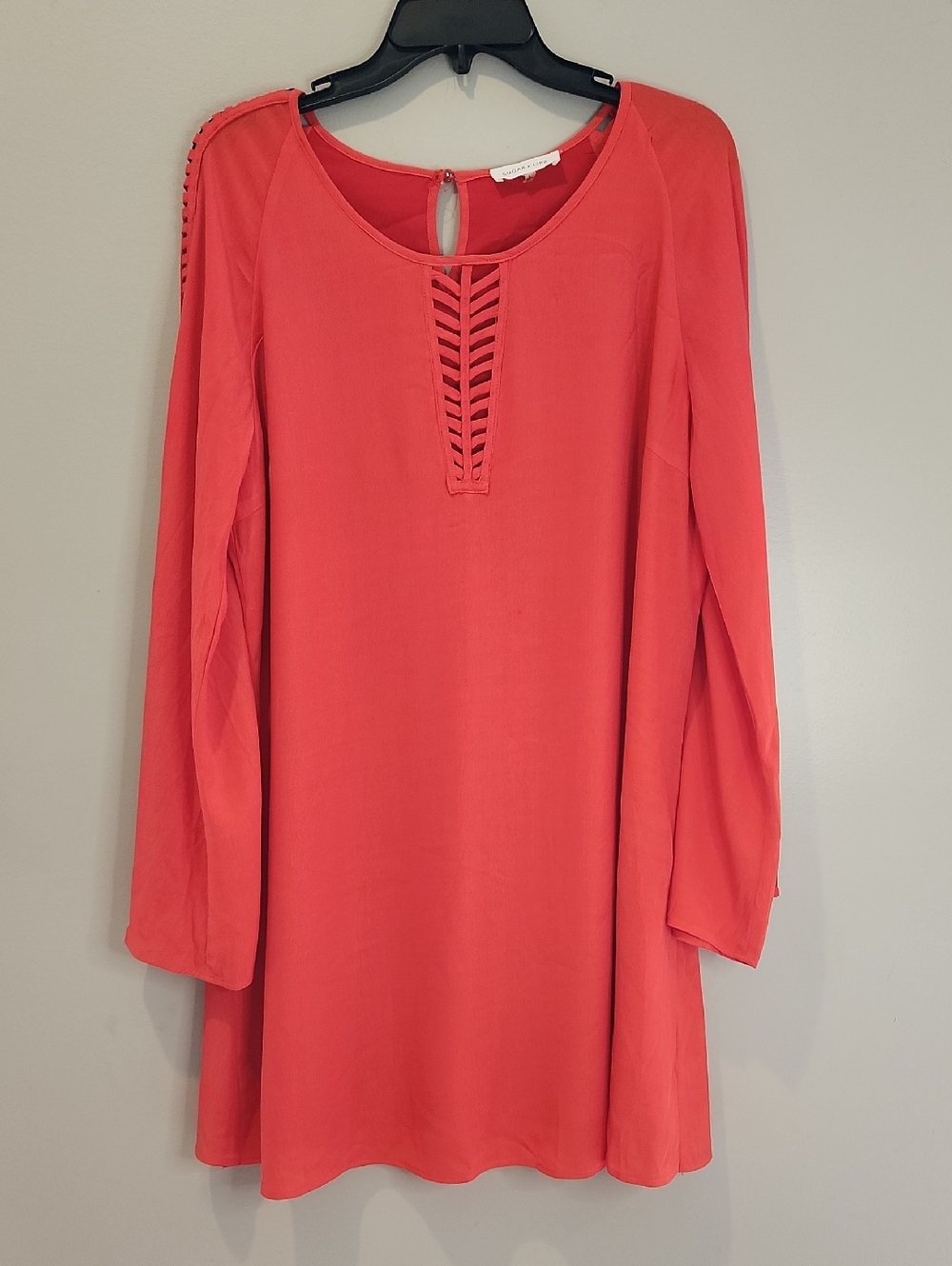 Sugar + Lips Tomato Red Tunic Dress Ladder Trim Bell Sleeve Flowy Dress Large